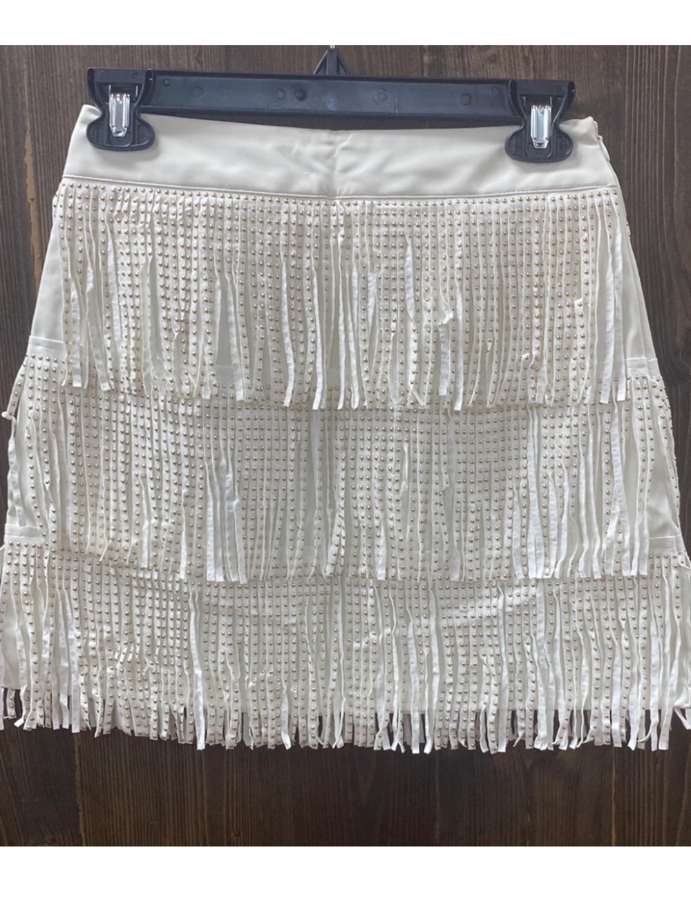 BlueB White Faux Leather Fringe Mini Skirt